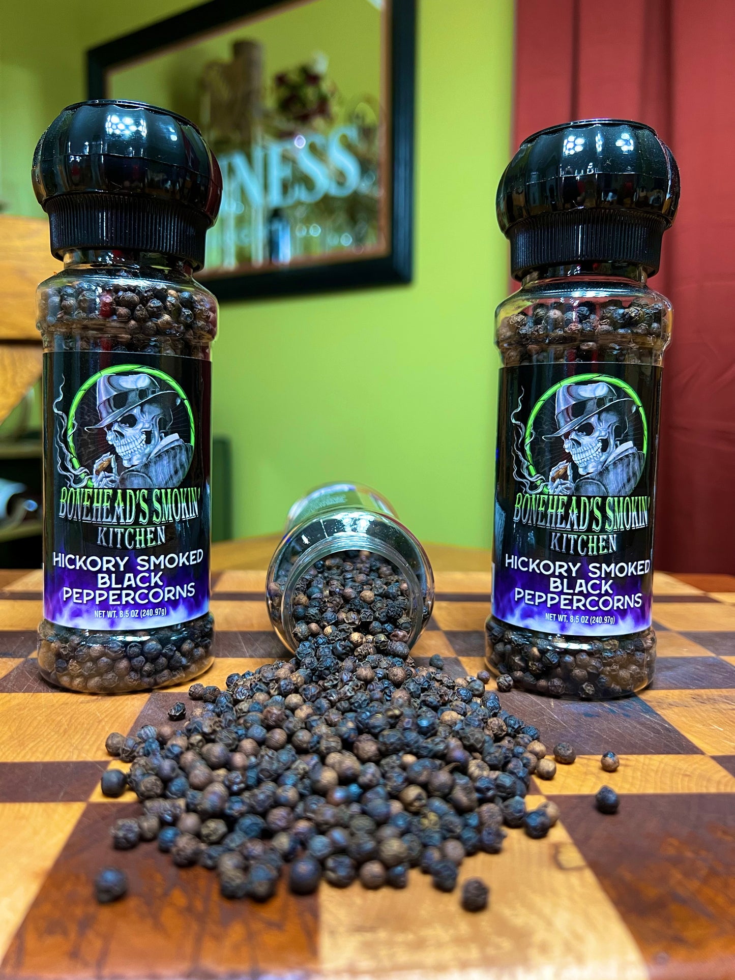 Hickory Smoked Black Peppercorns with grinder bottle